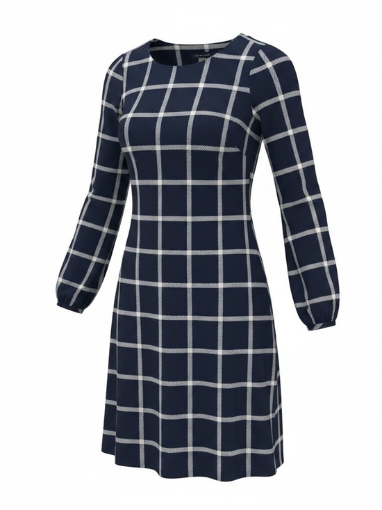 Tommy Hilfiger Dresses & Skirts - Tommy Hilfiger Navy Blue White Windowpane Plaid Long Sleeve Shift Dress |Size 0P